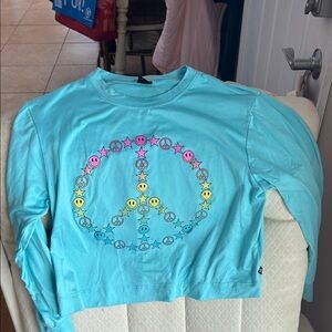 Pixielane Peace Sign Graphic Kids Shirt - Blue